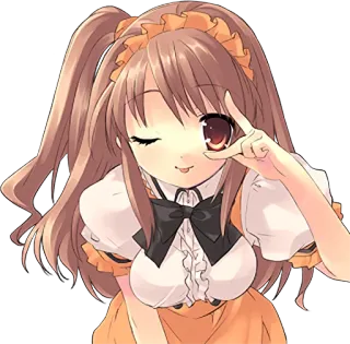 😋 สาวอนิเมะ, น่ารัก, ชุดเมด, สัญลักษณ์สันติภาพ, ขยิบตา, การ์ตูน, คาวาอี้ telegram sticker