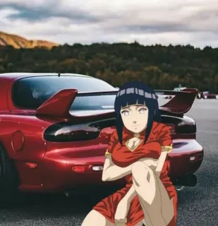 ❤️‍🩹 Hinata anime, dziewczyna, Hinata, Naruto, czerwony samochód, samochód sportowy, kreskówka, ilustracja telegram sticker