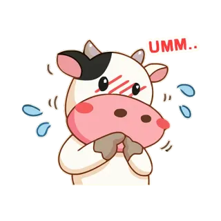🤔 UMM.. Krowa, Kreskówka, Uroczy, Zwierzę, Zawstydzony telegram sticker