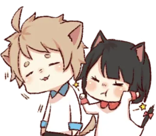 💙 кошачьи уши, пара, милый, чиби, каваий telegram sticker