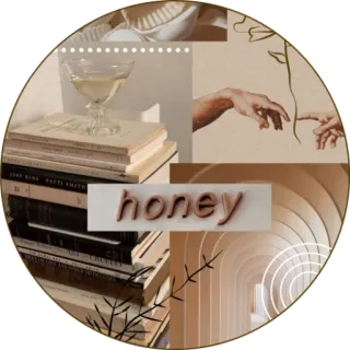 🥠 honey esthétique, beige, livres, verre, miel, doux, vintage telegram sticker