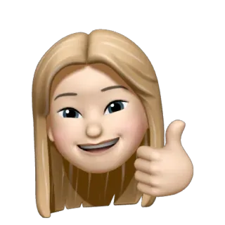 ✏️ emoji, memoji, polegar para cima, positivo, aprovação, cabelo loiro, desenho animado telegram sticker