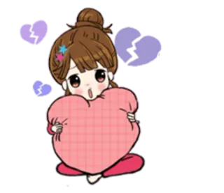 ❤ hoạt hình, cô gái, trái tim, tình yêu, trái tim tan vỡ, buồn, dễ thương telegram sticker
