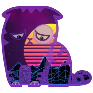 😔 고양이, 보라색, 만화, 스티커, 은하, 산 telegram sticker