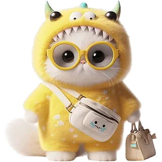 👜 猫, 可爱, 动物, 黄色, 卡通, 卡哇伊 telegram sticker