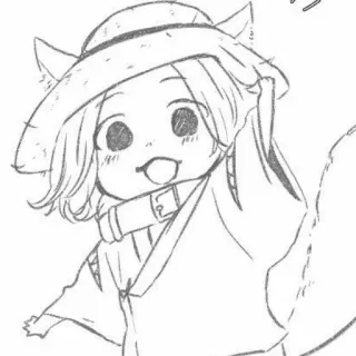 💛 Anime, Niedlich, Chibi, Fuchs, Fuchsöhren, Hut, Skizze telegram sticker
