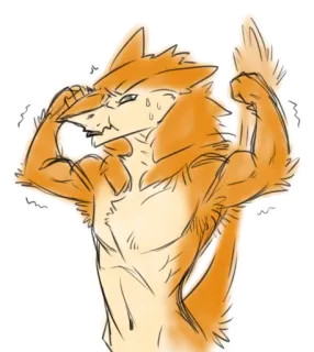 💪 furry, muscles, anthro, animal, cartoon, flexing whatsapp sticker