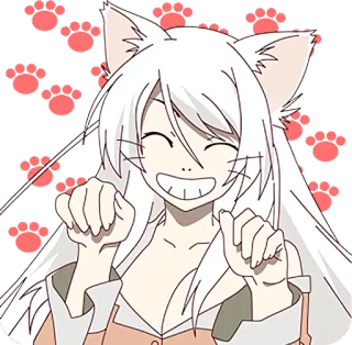 😸 gadis kucing, anime, kawaii, imut, tersenyum, bahagia, telinga kucing, jejak kaki telegram sticker