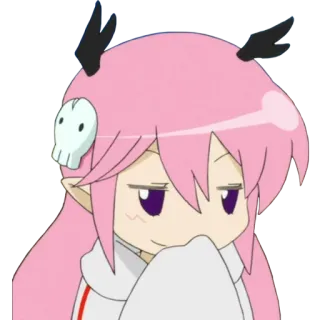 😈 Anime, Manga, Ragazza, Demone, Capelli rosa, Carina, Teschio, Chibi telegram sticker