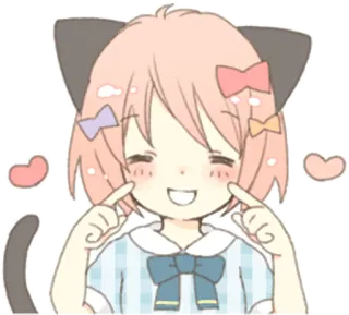 😬 Anime, Garota, Gato, Kawaii, Fofo, Sorrindo, Feliz telegram sticker