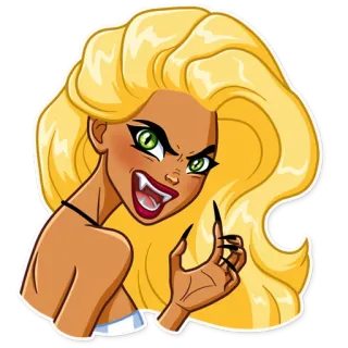 😠 Dessin animé, Femme, Blonde, Vampire, Monstre, Maléfique, Effrayant, Halloween whatsapp sticker