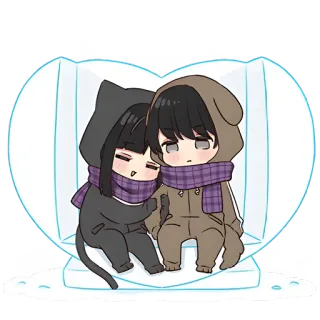 🥰 Аниме, Милый, Пара, Зима, Снег, Кавай telegram sticker