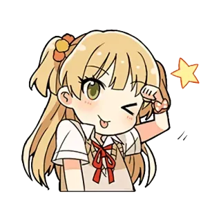 😅 anime girl, cartoon, cute, wink, star, blonde hair telegram sticker