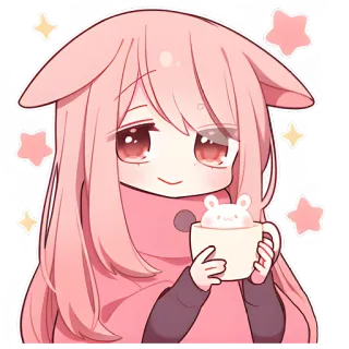 ☕ Anime, Fofo, Kawaii, Desenho animado, Rosa, Menina, Chá whatsapp sticker