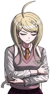 😠 Kaede Akamatsu Danganronpa V3: Killing Harmony anime, gra wideo, Danganronpa, Kaede Akamatsu, smutny, mundurek szkolny whatsapp sticker