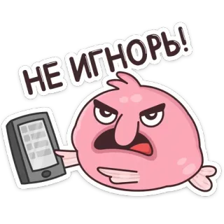 😡 НЕ ИГНОРЬ! blobfish, ignore, angry, phone, russian telegram sticker