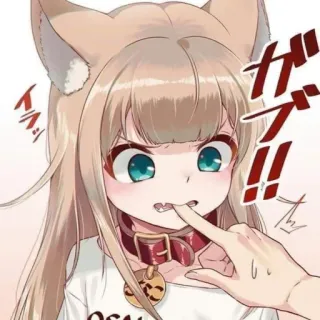 💚 ガブ dziewczyna anime, kocie uszy, słodkie, manga, grafika cyfrowa, kawaii, japonia, zwierzę telegram sticker