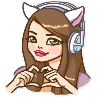❤ Мультфильм, Девушка, Наушники, Каваий, Сердце, Уши telegram sticker