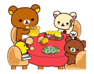 🐻 หมี, โต๊ะ, การ์ตูน, อาหาร, น่ารัก, คาวาอิ telegram sticker