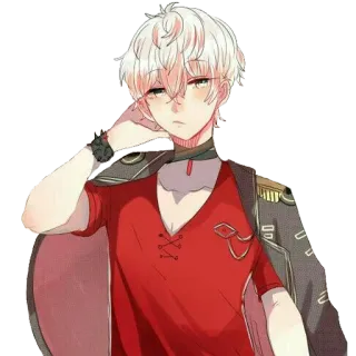😚 애니메이션, 캐릭터, 흰머리, 빨간 셔츠, 미술, 그림, 일러스트 whatsapp sticker
