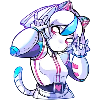 🤟 고양이귀, 로봇, 애니메이션, 만화, 평화 기호, 귀여운, 사이보그 telegram sticker