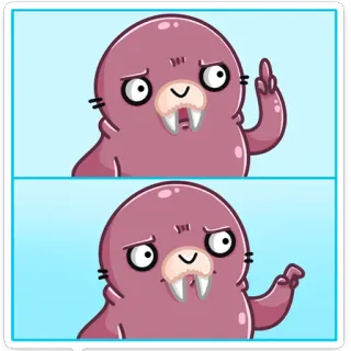 🤔 Morsa, Dibujo animado, Dedo corazón, Dedo medio, Grosero, Insulto, Gesto telegram sticker
