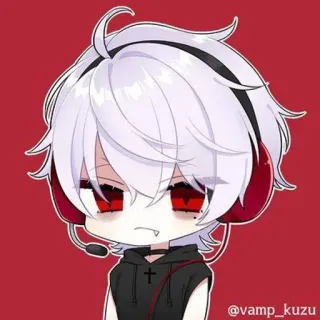 🤍 @vamp_kuzu anime, cartoon, chibi, character, vampire, headphones whatsapp sticker