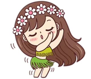 💃 Dibujo animado, Corona de flores, Bailando, Falda de hierba, Lindo telegram sticker