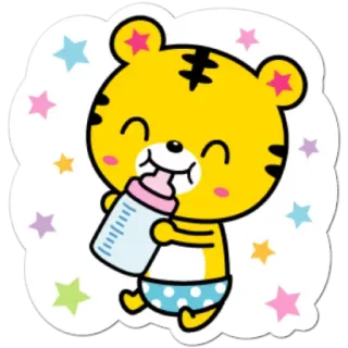 🍼 tigre, biberon, carino, cartone animato, stelle telegram sticker