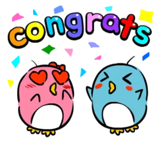 👍 congrats parabéns, pássaros, fofo, celebração telegram sticker