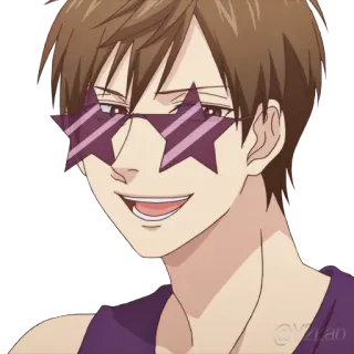 😎 anime, male, glasses, star glasses, cartoon telegram sticker