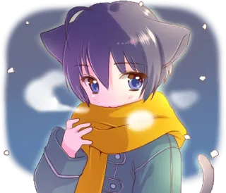 😳 Anime, Mèo trai, Dễ thương, Mùa đông, Khăn quàng cổ whatsapp sticker