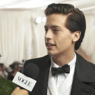❄ VOGUE Vogue, Entrevista, Homem, Microfone, Gravata borboleta whatsapp sticker