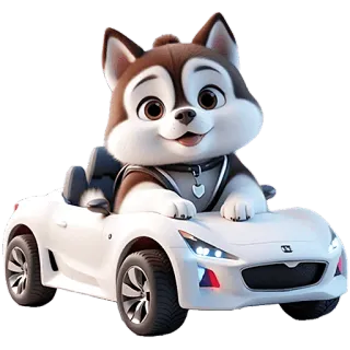 🚗 Hund, Auto, Cartoon, Tier, niedlich, Husky, Spielzeugauto whatsapp sticker