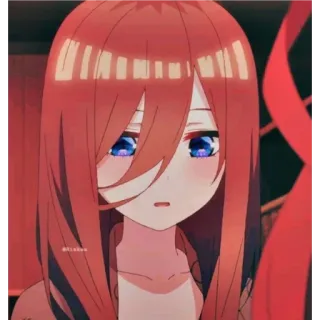 😔 Miku Nakano The Quintessential Quintuplets anime, dziewczyna, rude włosy, niebieskie oczy, słodka telegram sticker