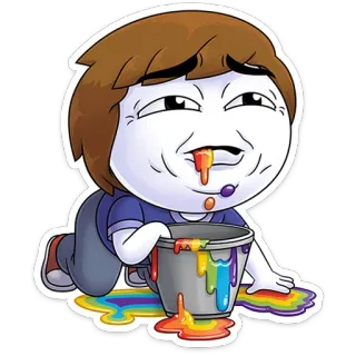 ⭐ 만화, 무지개, 양동이, 페인트, 웃긴, 캐릭터 whatsapp sticker