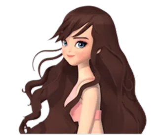 😊 dessin animé, animé, fille, cheveux longs, mignon whatsapp sticker