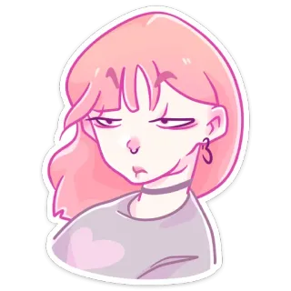 😞 fille, cheveux roses, mignon, collier ras du cou, dessin animé, portrait whatsapp sticker
