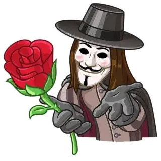 😅 V V for Vendetta V Vendetta, หน้ากาก, ดอกกุหลาบ, ไม่ระบุชื่อ, การปฏิวัติ, การเมือง, ภาพยนตร์ telegram sticker