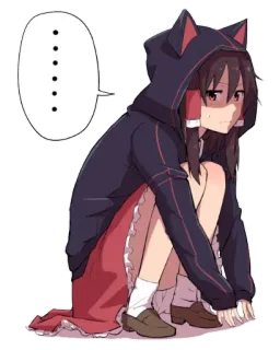 😶 Chica anime, Sentada, Sudadera con capucha, Bocadillo de pensamiento, Kawaii, Linda telegram sticker