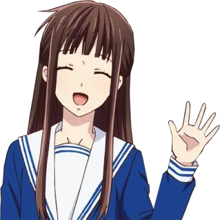 👋 Tohru Honda Fruits Basket Аниме, девушка, улыбается, Кавай, дружелюбная telegram sticker