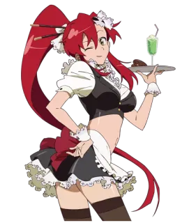 🍹 Yoko Littner Gurren Lagann anime, red hair, maid, wink, fanart, character telegram sticker