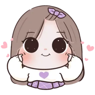 🌙 schattig, kawaii, cartoon, meisje, hart, lief whatsapp sticker