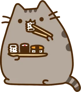 🍱 Pusheen Katze, Sushi, Essen, Cartoon, Süß telegram sticker