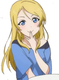 😋 Eli Ayase Love Live! anime, capelli biondi, occhi azzurri, carina, sorriso, ragazza whatsapp sticker