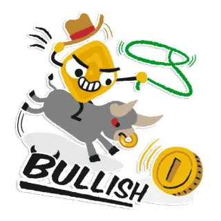 🐂 BULLISH bull, money, cowboy, cartoon, finance, sticker telegram sticker