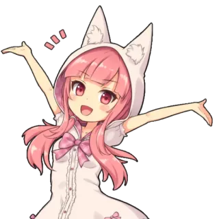 🙌 anime, girl, cute, kawaii, pink hair, cat ears, chibi telegram sticker