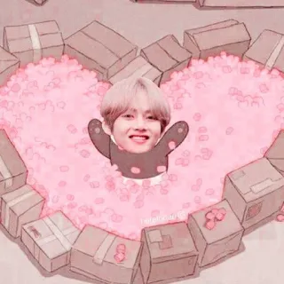 🗼 kpop, bts, v, kim taehyung, corazón, rosa telegram sticker