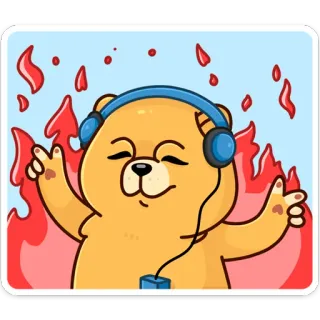 🔥 urso, fones de ouvido, fogo, música, dança, desenho animado, diversão, animal telegram sticker