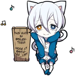 🕧 PACK MADE BY @SILENTREMI
MORE AT @STICKER.LIST kot, anime, naklejka, chibi, sztuka cyfrowa, białe włosy, heterochromia telegram sticker
